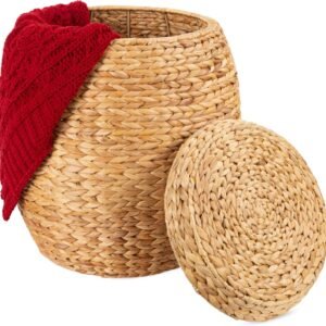 Best Choice Products Vintage Multipurpose Hyacinth Storage Organizer Tote Basket w/ Lid